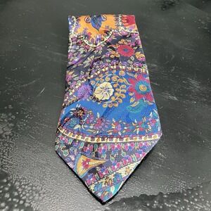 Bolgheri Italy Silk Necktie Blue Purple Gold Floral Paisley Medallion Luxury VTG